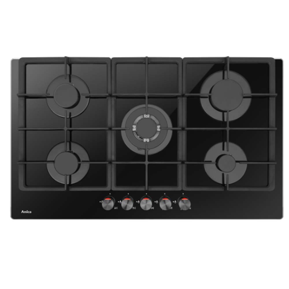 AMICA GAS HOB BLACK GLASS 70CM